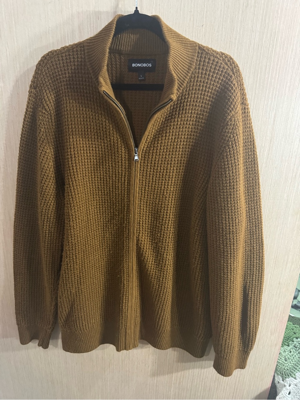 Bonobos Wool Men's Full-Zip Shawl Collar Sweater - Mustard Yellow Size Large